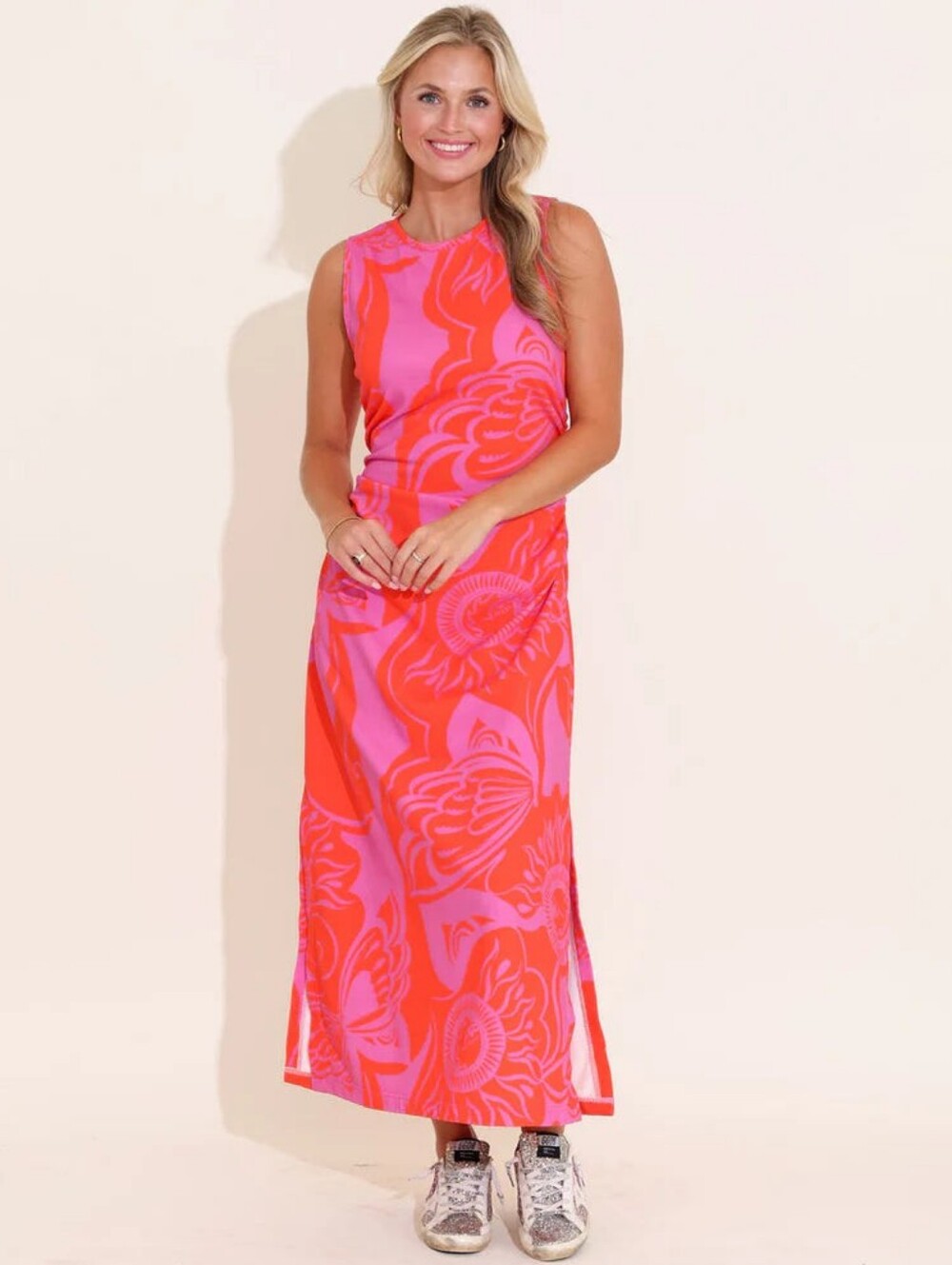 NWT Alden Adair Georgia Pink Red Floral Bloom Print Maxi Midi Dress Size XS